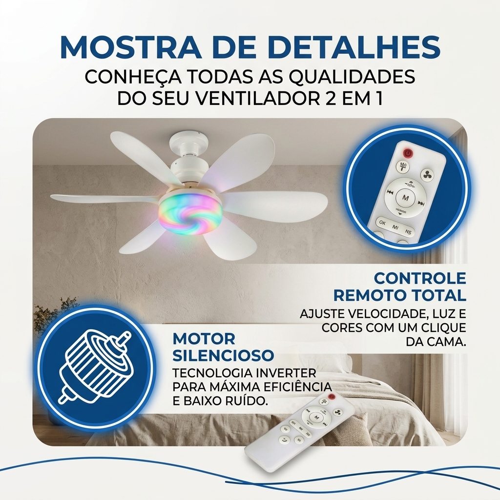 Mostra de detalhes: controle remoto e motor silencioso